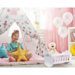 Patut Alb cu balans pentru papusi cu lenjerie -Patut balansoar din lemn